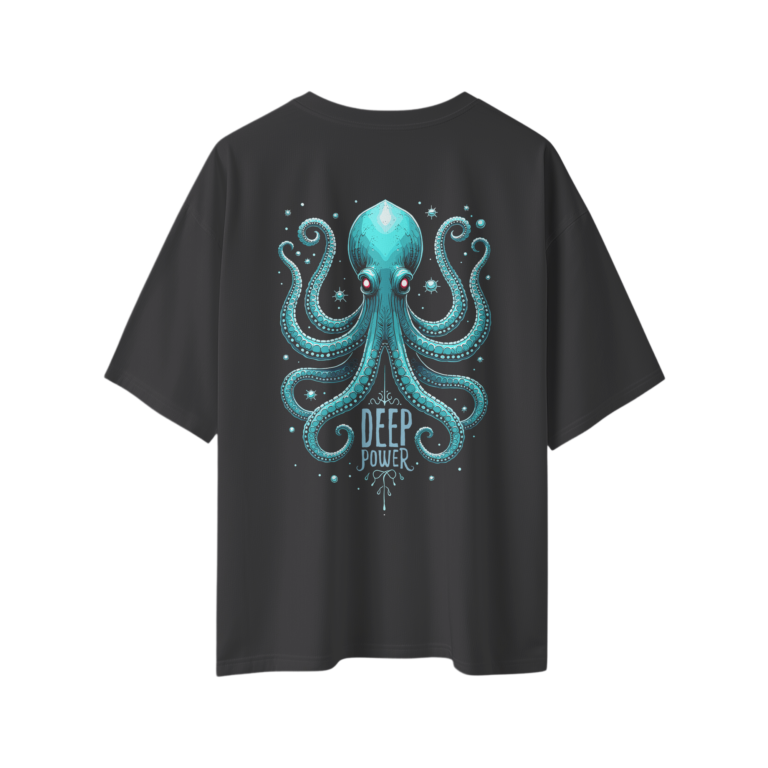 oversize deep power octopus unisex black tshirt back view yuvio