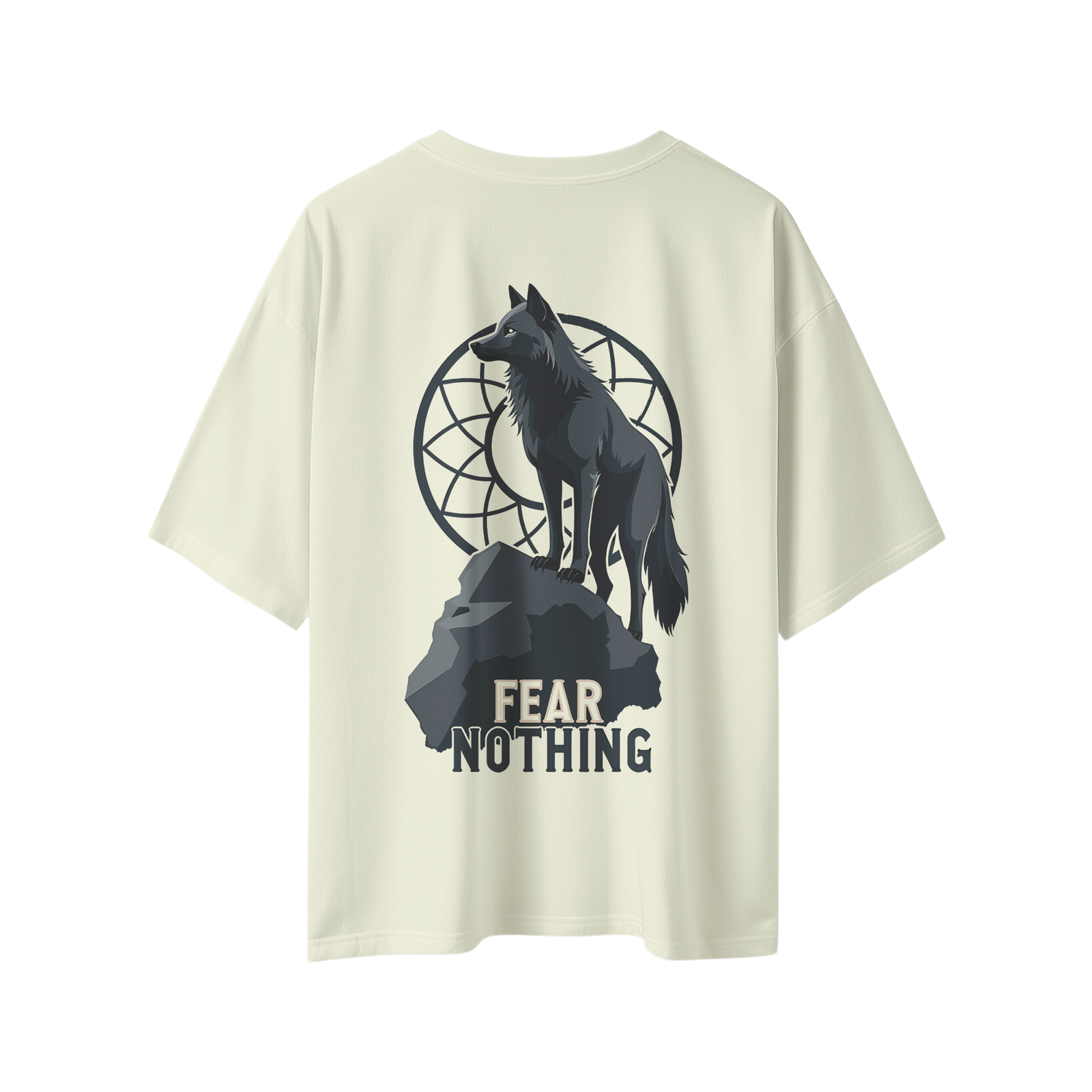 oversize fear nothing wolf unisex beige tshirt back view yuvio oversize fear nothing wolf unisex beige tshirt back view yuvio