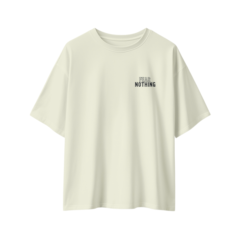 oversize fear nothing wolf unisex beige tshirt front view yuvio