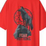 oversize fear nothing wolf unisex red tshirt close up print yuvio
