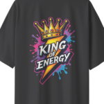 oversize king of energy mens black tshirt close up print yuvio