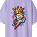 oversize king of energy mens lavender tshirt close up print yuvio