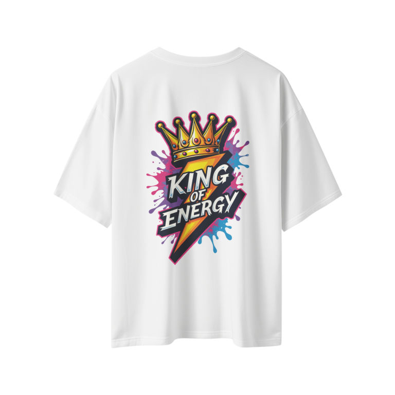 oversize king of energy mens white tshirt back view yuvio