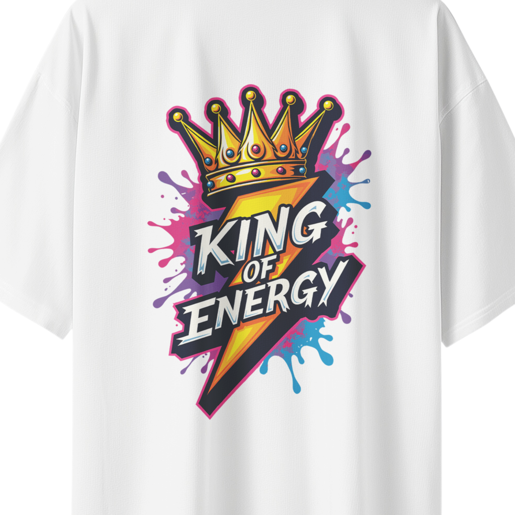 oversize king of energy mens white tshirt close up print yuvio