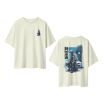 oversize robo racer street graphic mens beige tshirt front back view yuvio