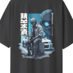 oversize robo racer street graphic mens black tshirt close up print yuvio