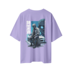 oversize robo racer street graphic mens lavender tshirt back view yuvio