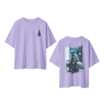 oversize robo racer street graphic mens lavender tshirt front back view yuvio
