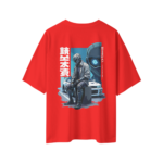 oversize robo racer street graphic mens red tshirt back view yuvio