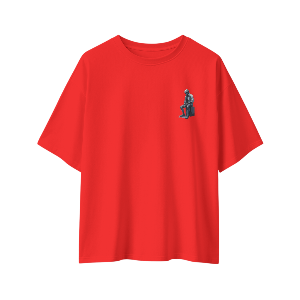 oversize robo racer street graphic mens red tshirt front view yuvio
