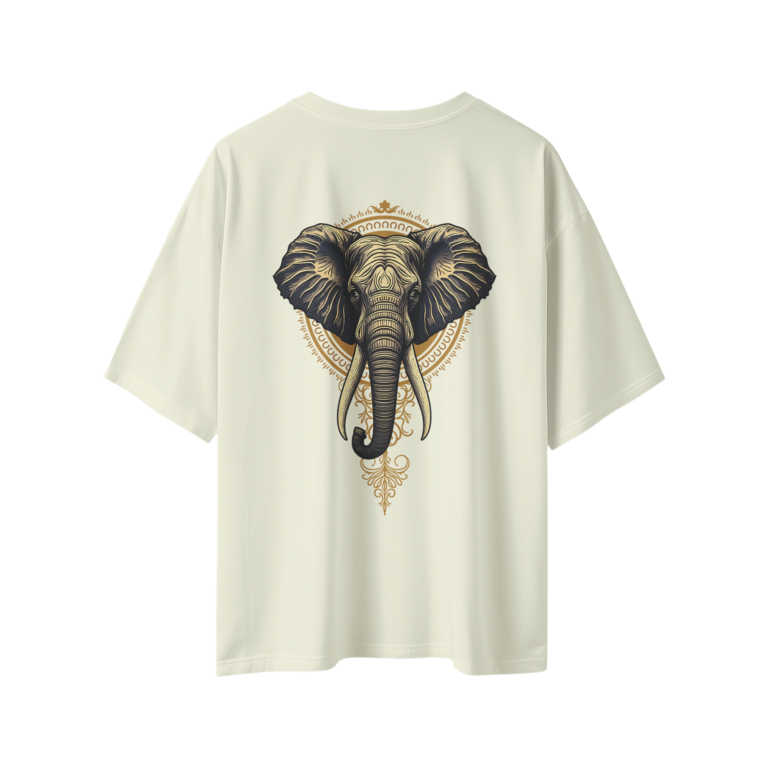 oversize royal elephant graphic unisex beige tshirt back view yuvio