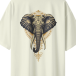 oversize royal elephant graphic unisex beige tshirt close up print yuvio