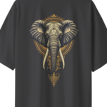 oversize royal elephant graphic unisex black tshirt close up print yuvio