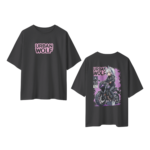 oversize urban wolf womens black tshirt front back view yuvio