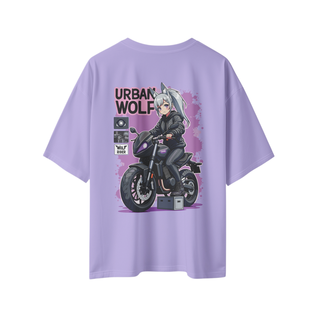 oversize urban wolf womens lavender tshirt back view yuvio
