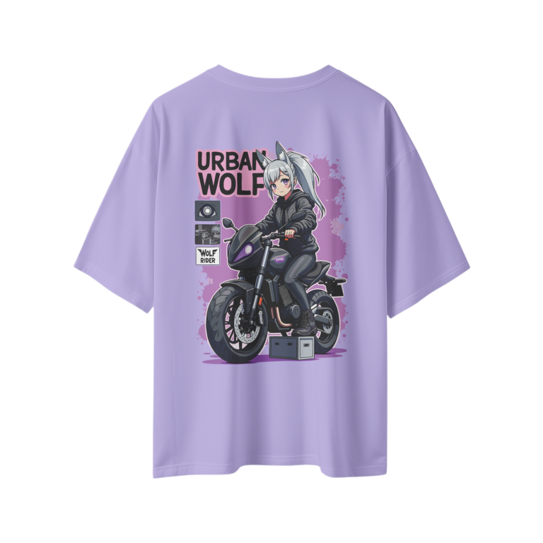 oversize urban wolf womens lavender tshirt back view yuvio