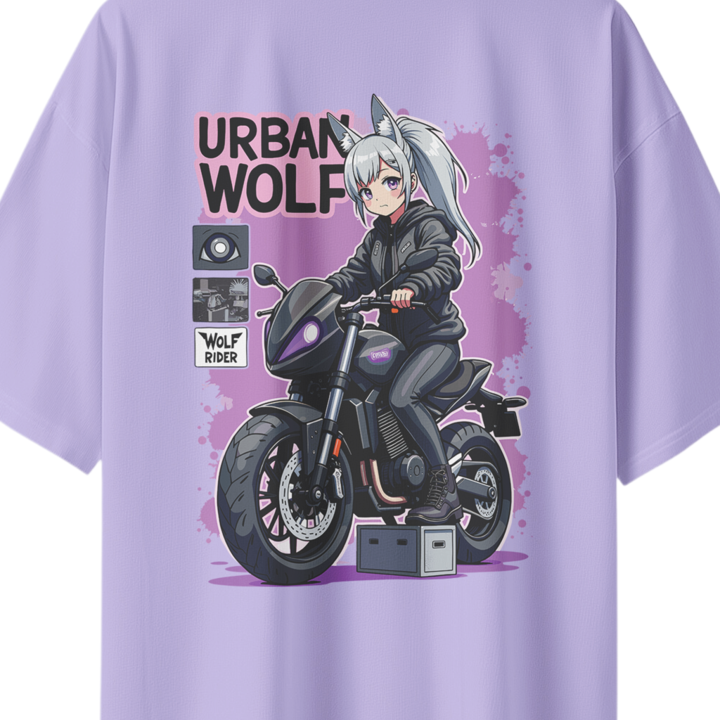 oversize urban wolf womens lavender tshirt close up print yuvio