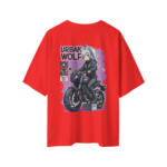 oversize urban wolf womens red tshirt back view yuvio