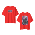 oversize urban wolf womens red tshirt front back view yuvio