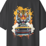 oversize wild ride tiger mustang mens black tshirt close up print yuvio