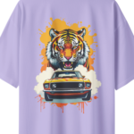 oversize wild ride tiger mustang mens lavender tshirt close up print yuvio