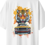 oversize wild ride tiger mustang mens white tshirt close up print yuvio