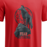 regular fit fear nothing wolf unisex red tshirt close up print yuvio