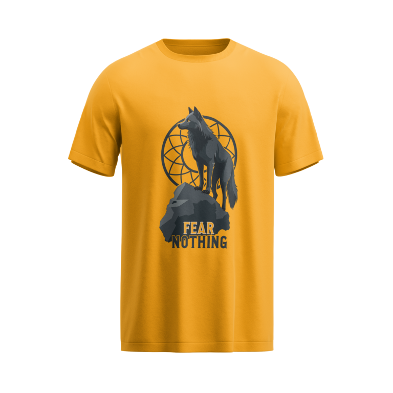 regular fit fear nothing wolf unisex yellow tshirt front view yuvio