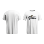 regular fit hustler mens white tshirt front back view yuvio