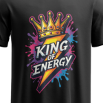 regular fit king of energy mens black tshirt close up print yuvio