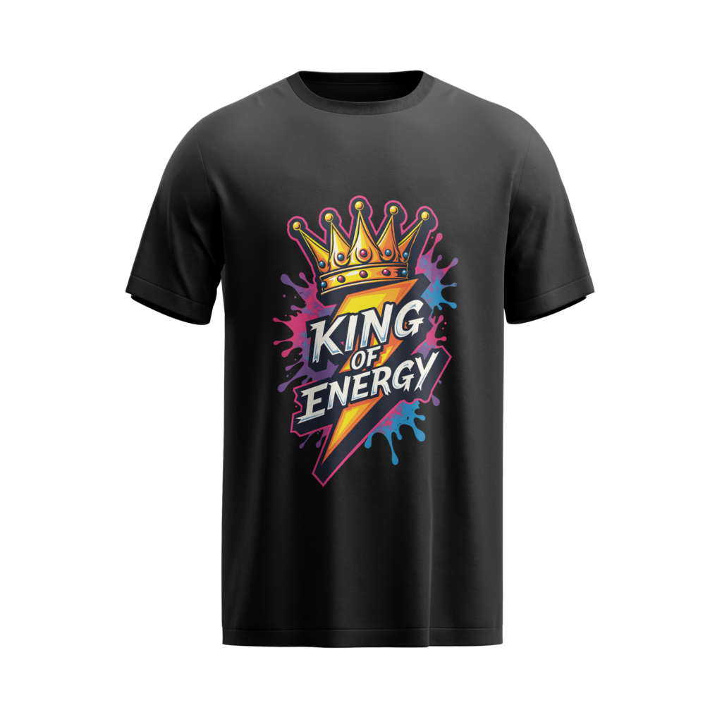 regular fit king of energy mens black tshirt front view yuvio