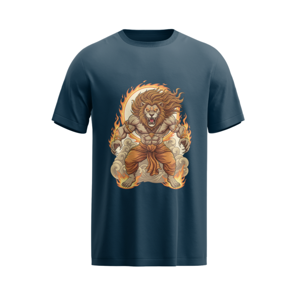 regular fit lord narsimha unisex navy blue tshirt front view yuvio