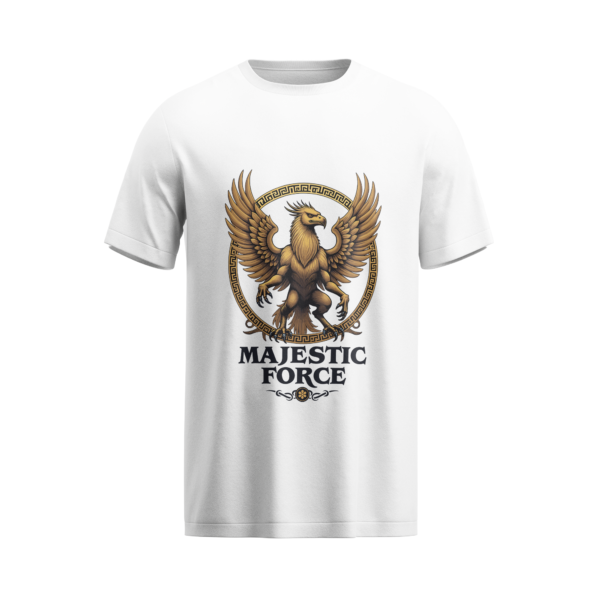 regular fit majestic force eagle unisex white tshirt front view yuvio