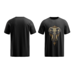 regular fit royal elephant graphic unisex black tshirt front back view yuvio