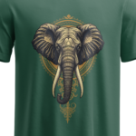 regular fit royal elephant graphic unisex olive green tshirt close up print yuvio