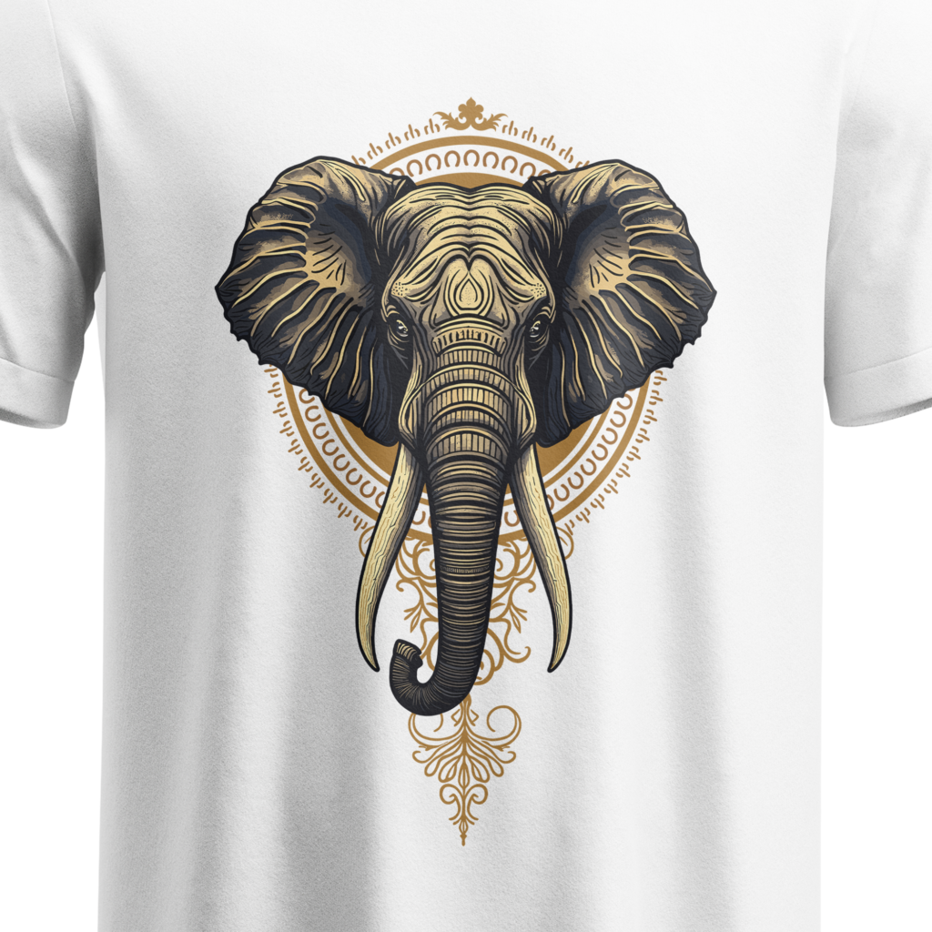 regular fit royal elephant graphic unisex white tshirt close up print yuvio