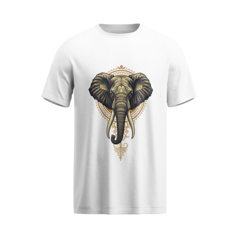 regular fit royal elephant graphic unisex white tshirt front view yuvio