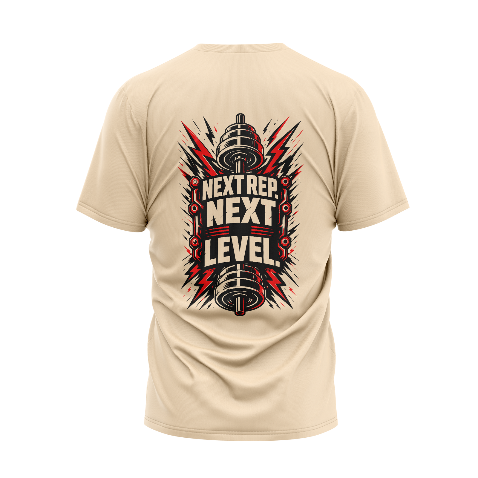 gym-next-rep-next-level-polyester-sand-tshirt-back-view-yuvio Next Rep Next Level Unisex - Gym Polyster T-Shirt | Yuvio - Image 1