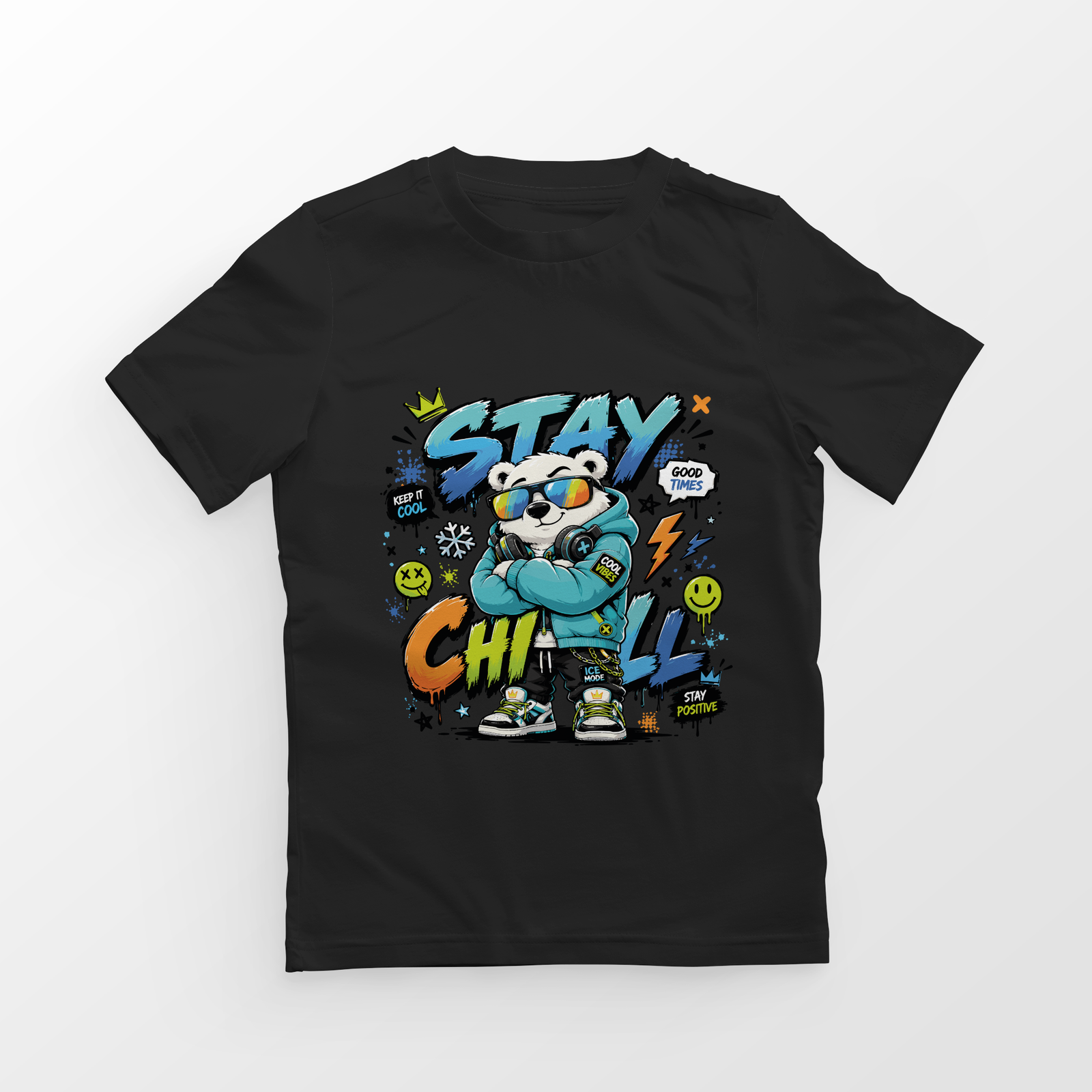 kids-stay-chill-black-tshirt-front-view-yuvio Stay Chill Kids - T-Shirt | Yuvio - Image 1