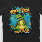 kids-too-cool-to-roar-black-tshirt-close-up-view-yuvio