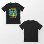 kids-too-cool-to-roar-black-tshirt-front-back-view-yuvio