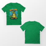 kids-too-cool-to-roar-green-tshirt-front-back-view-yuvio