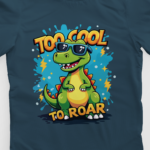 kids-too-cool-to-roar-navy-blue-tshirt-close-up-view-yuvio