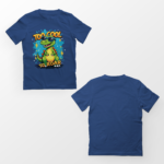kids-too-cool-to-roar-royal-blue-tshirt-front-back-view-yuvio