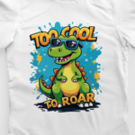 kids-too-cool-to-roar-white-tshirt-close-up-view-yuvio