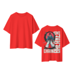 oversize-chain-breaker-unisex-red-tshirt-front-back-view-yuvio
