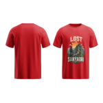 regular-fit-lost-in-sahyadri-unisex-red-tshirt-front-back-view-yuvio