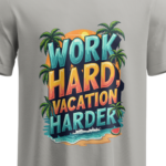 regular-fit-work-hard-vacation-harder-unisex--melange-grey-tshirt-close-up-view-yuvio