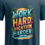 regular-fit-work-hard-vacation-harder-unisex-navy-blue-tshirt-close-up-view-yuvio